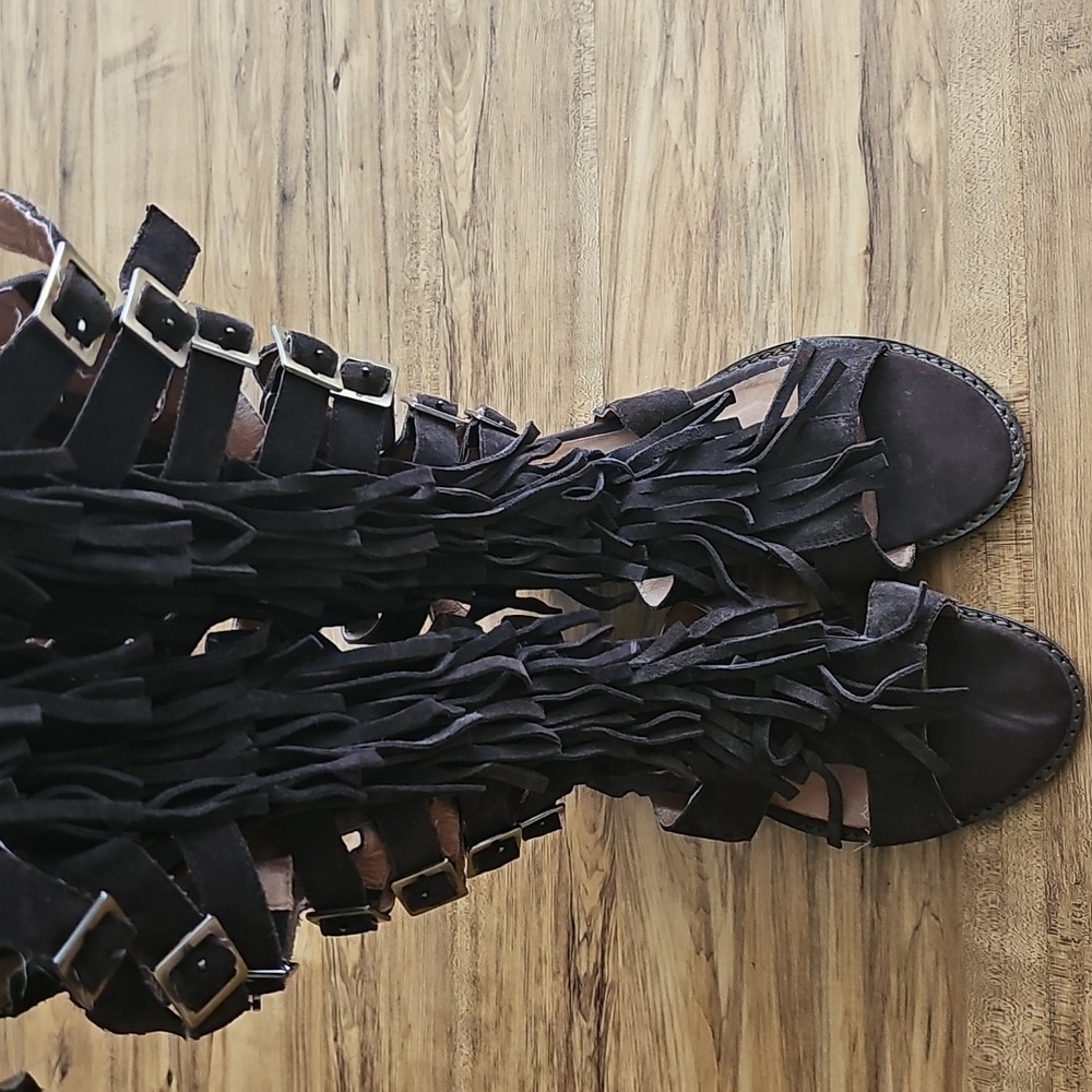 Jeffrey Campbell Brown Gladiator Sandals with Fringe